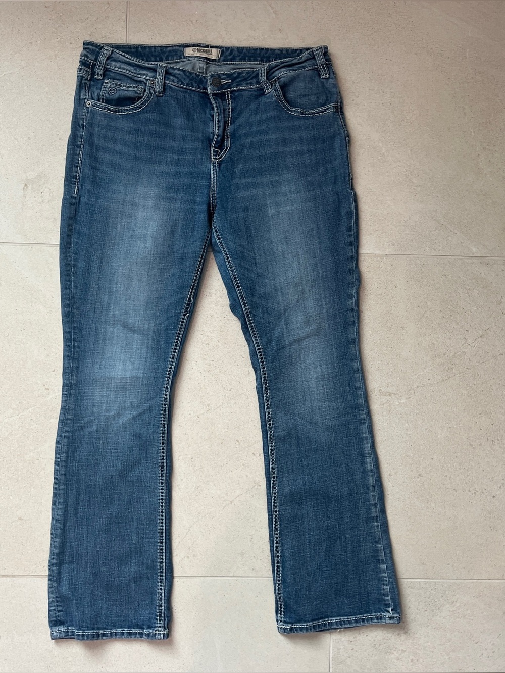 Rock And Roll Cowgirl Denim Mid Rise Riding Bootcut Jeans Women’s 34x30